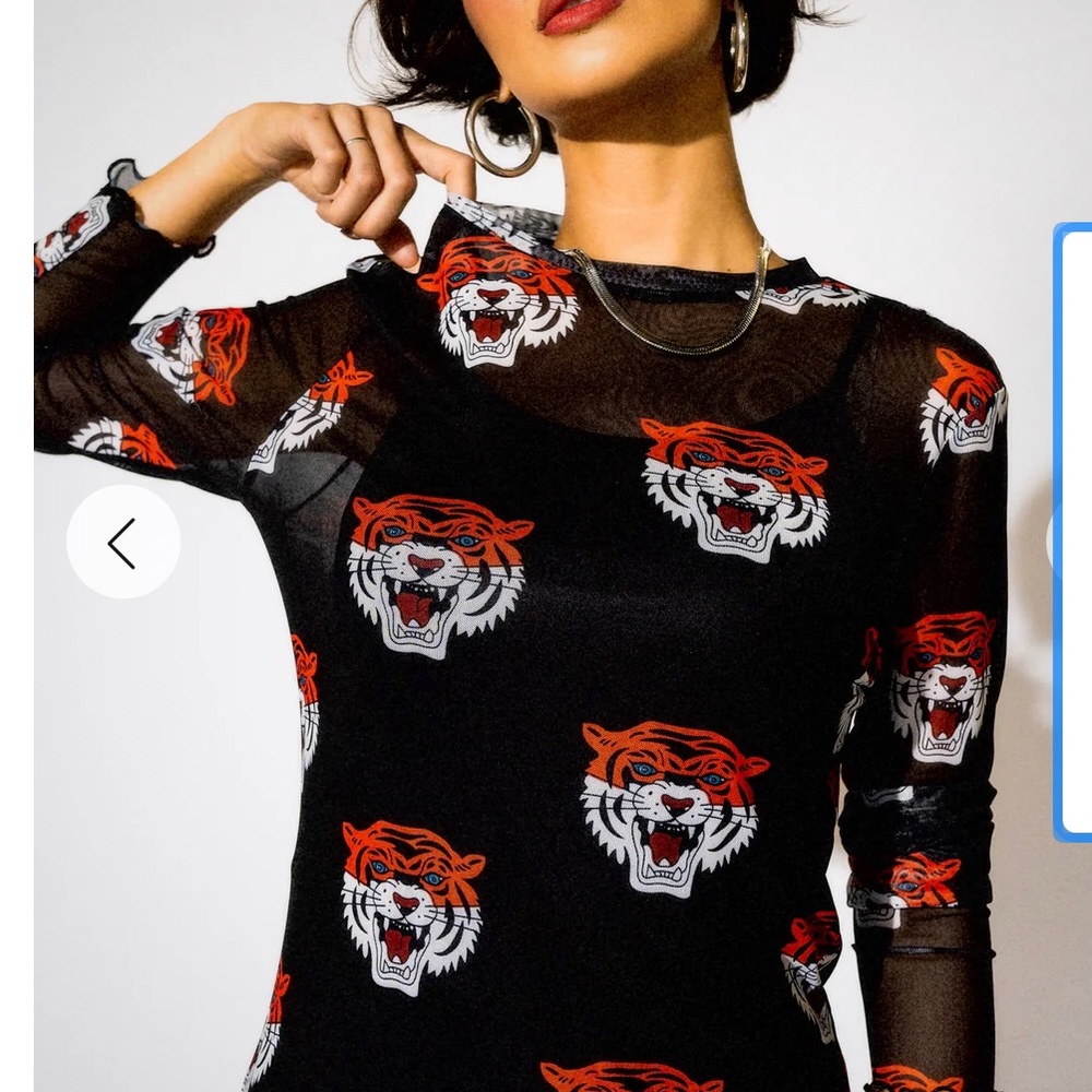 Dressed in LALA Black Mesh Dress with Red and White Tiger Print - Picture 4 of 6